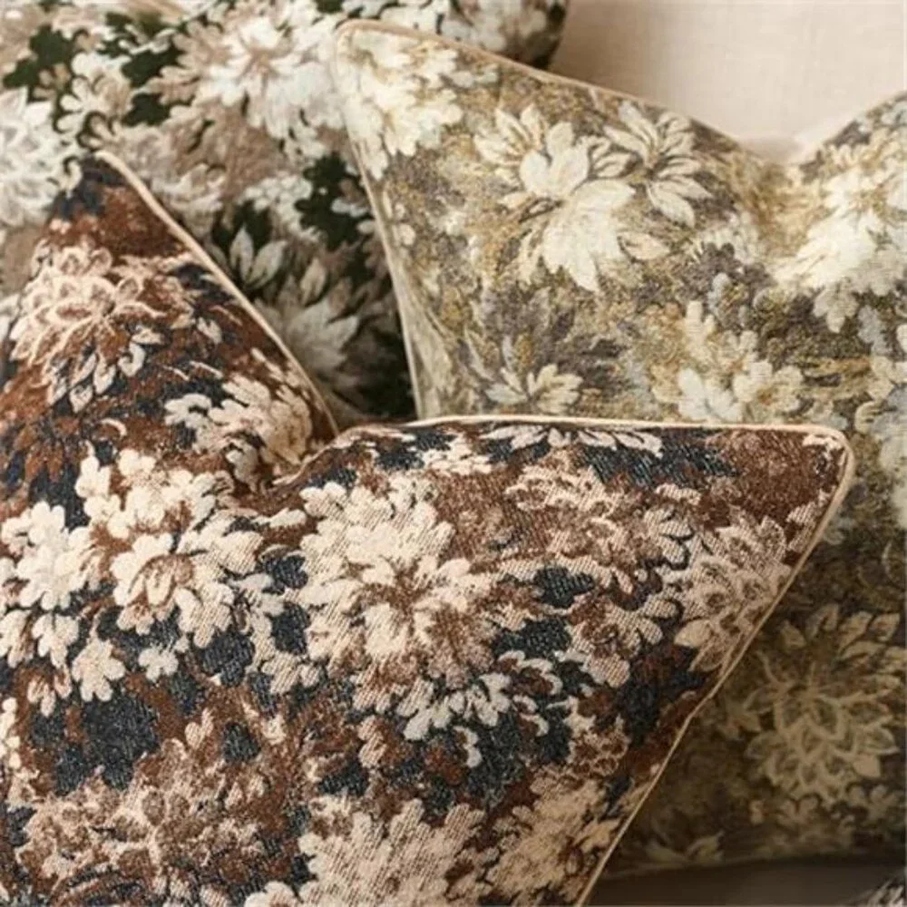 Neutral Floral Pillow Cover 20 x 20 Inches, Vintage Chenille Square